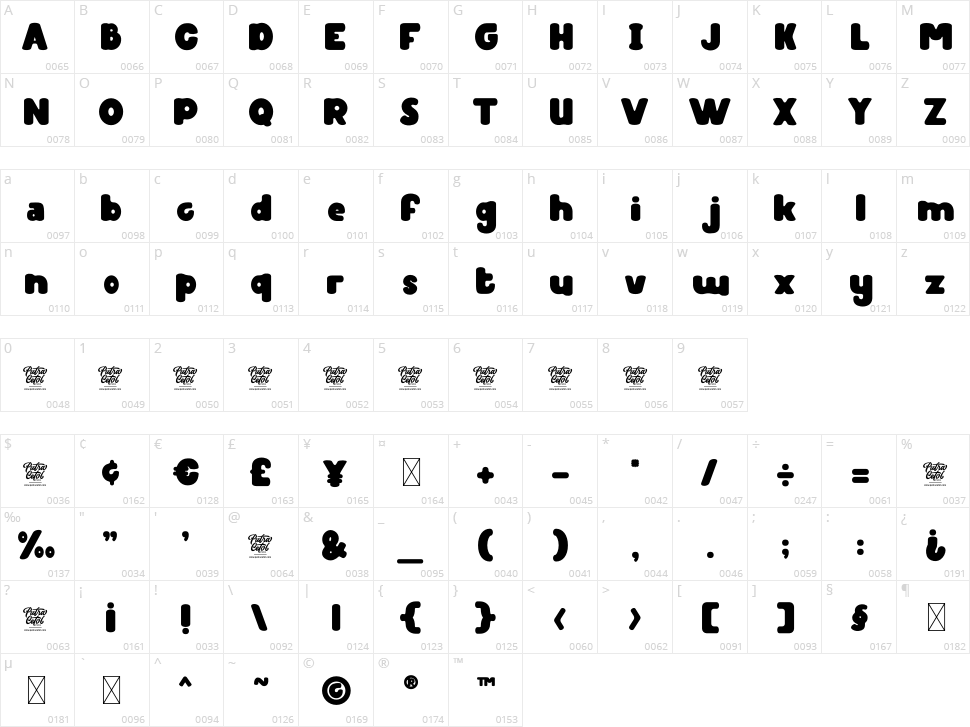 Sticky Glue Character Map
