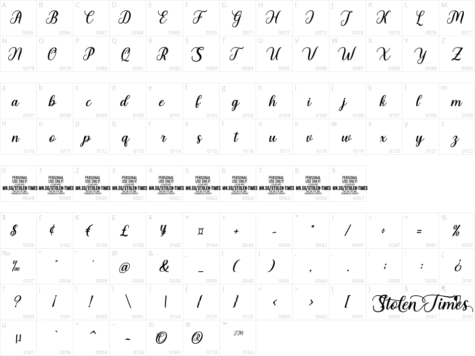 Stolen Times Character Map