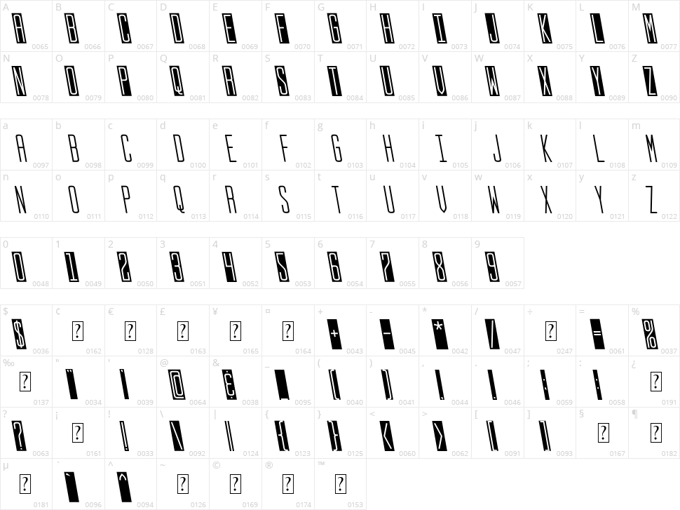 Stop Slant Sans Character Map