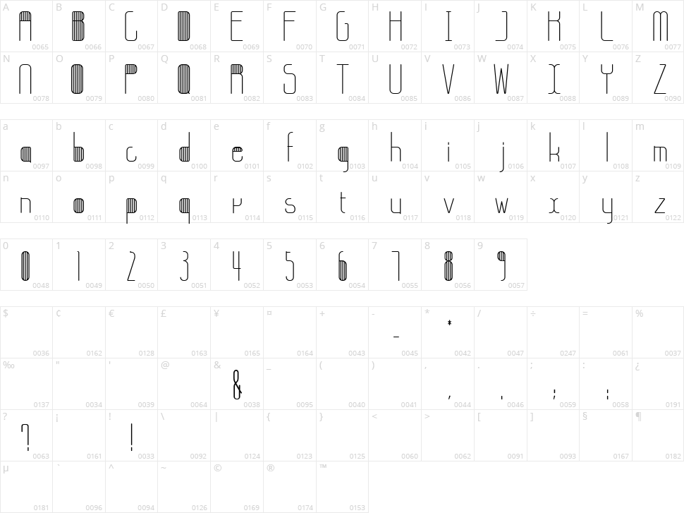 Stripes Character Map
