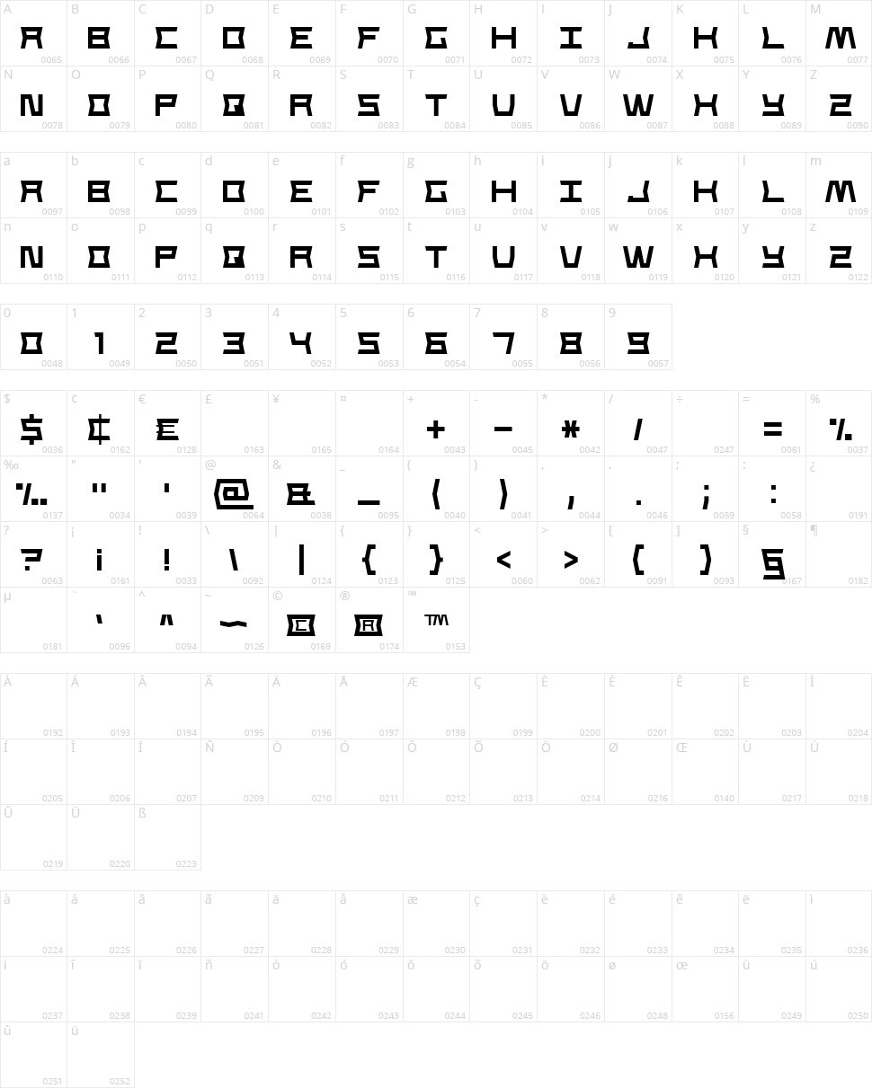 Strong Line 7 Character Map
