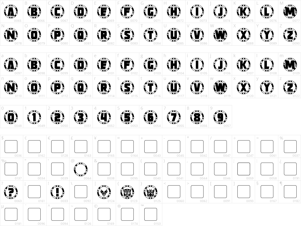 Strongarm Caps Character Map