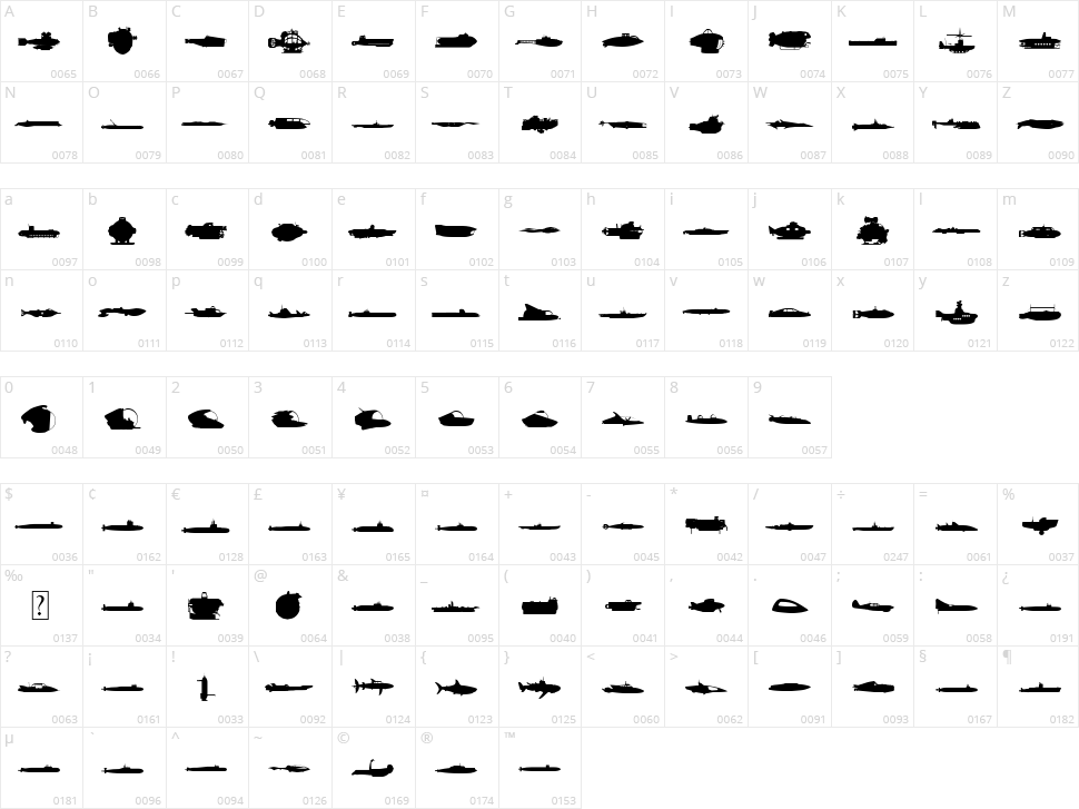 Submarines Character Map