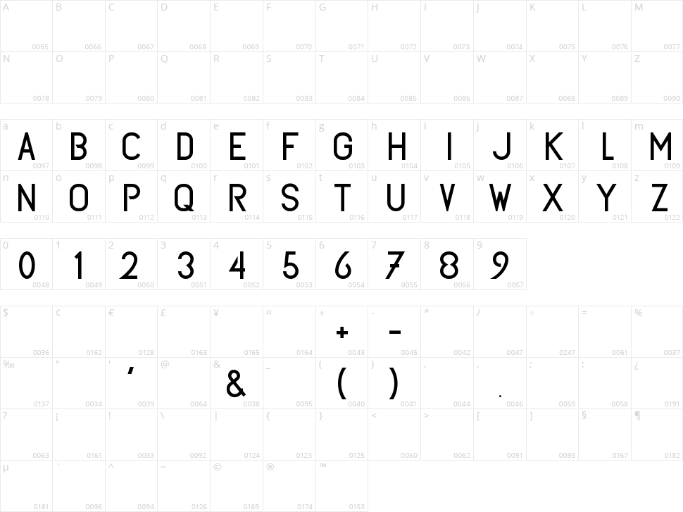 Subtle Sans Character Map