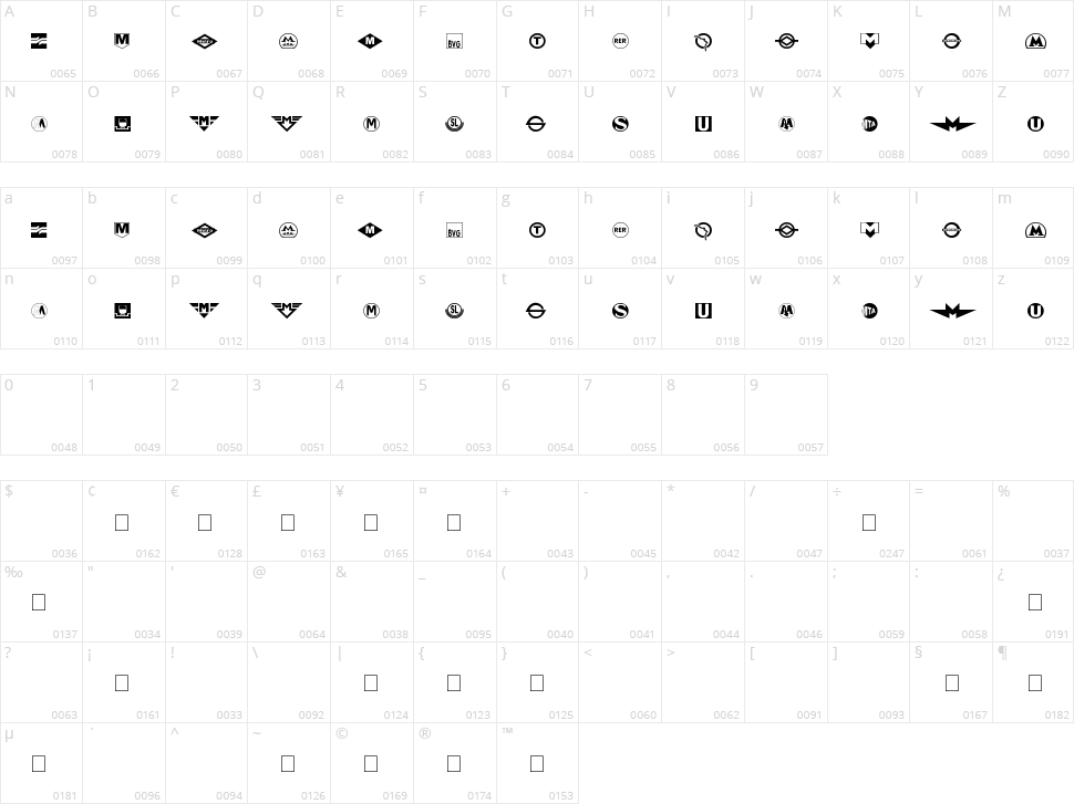Subway Sign Character Map