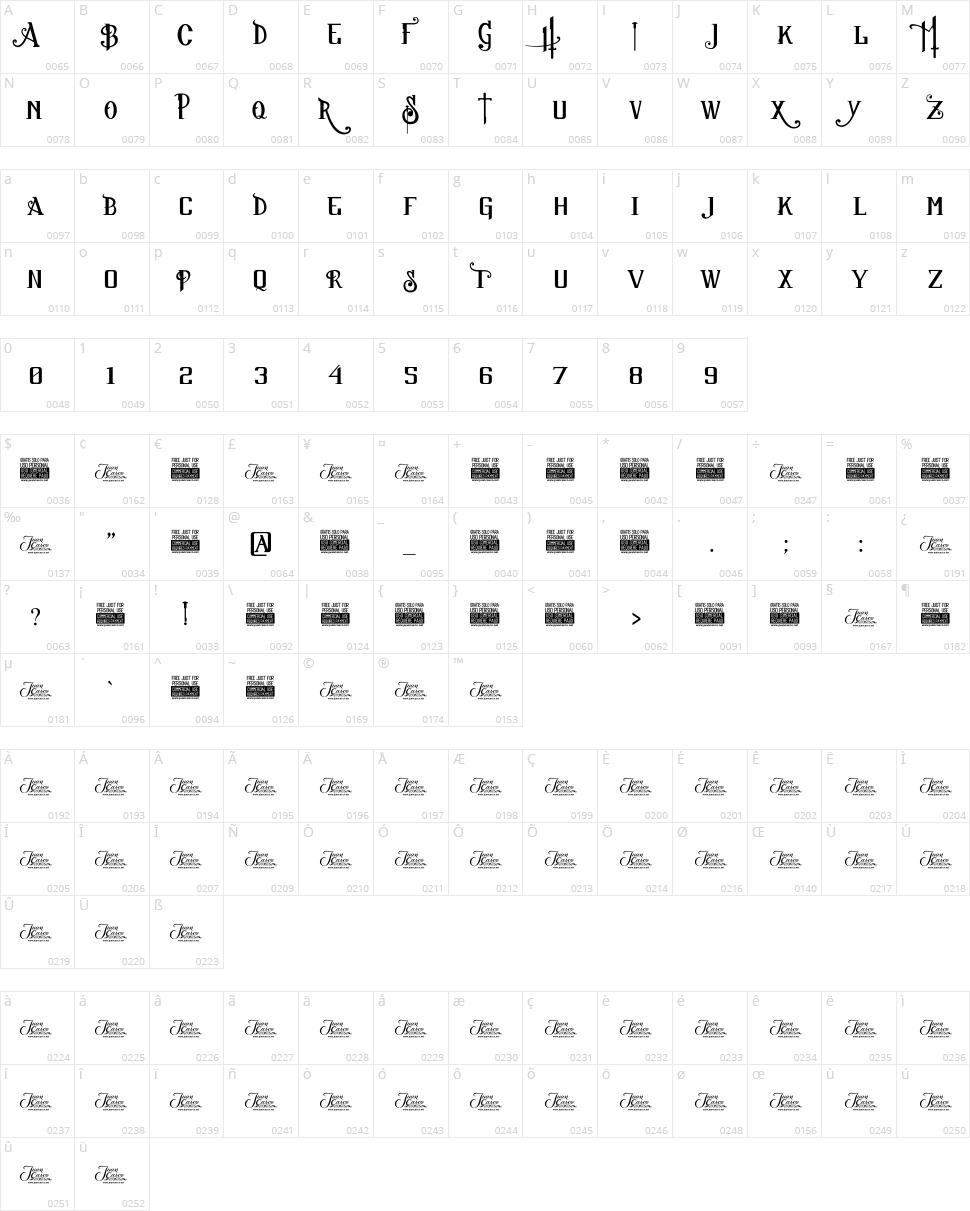 Sucker Font Character Map