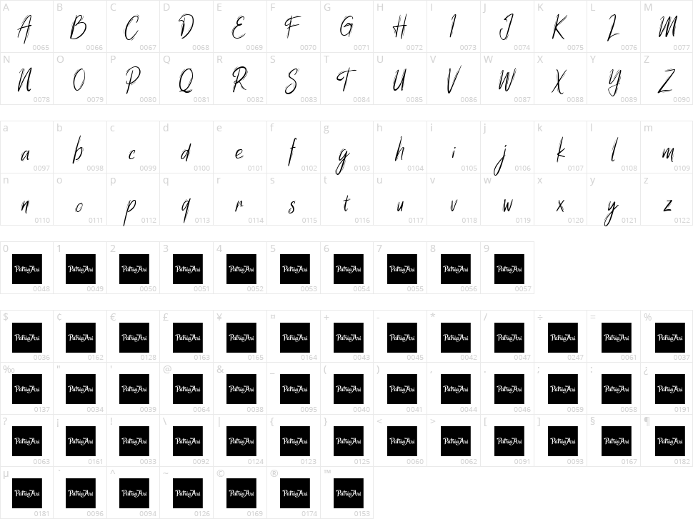 Summer Wednesday Script Character Map