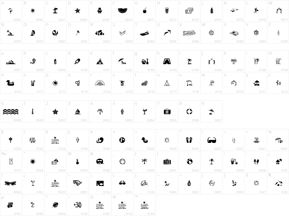 Summer Icons Character Map