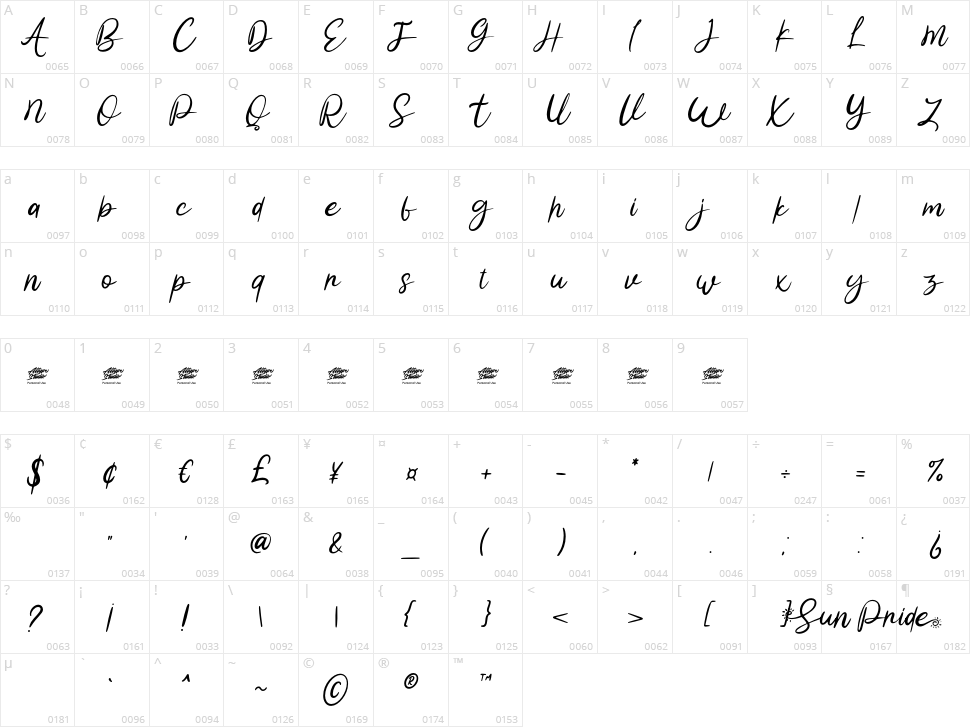 Sun Pride Character Map