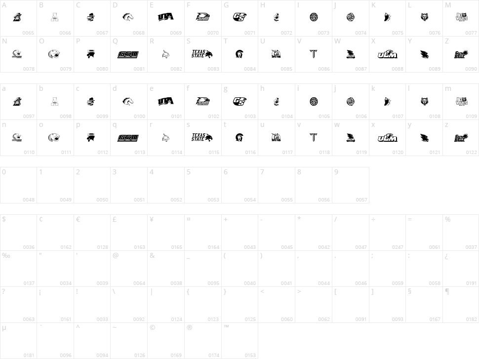 Sun Belt Character Map