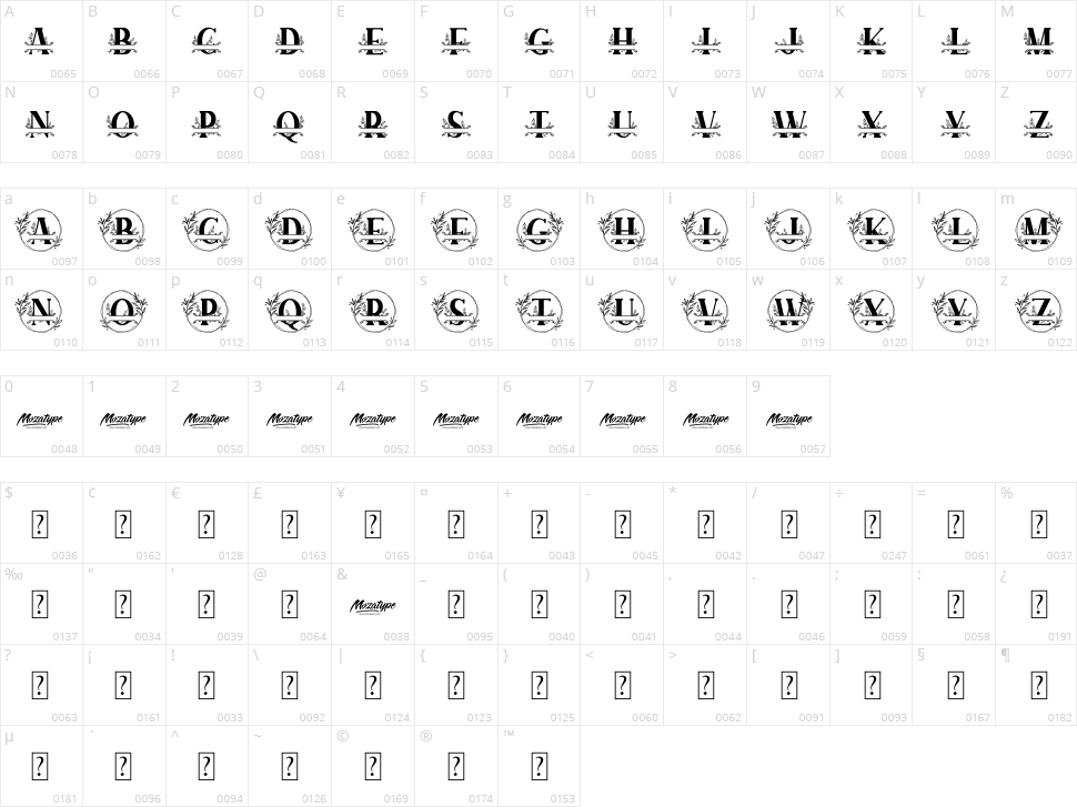Sunflower Monogram Character Map