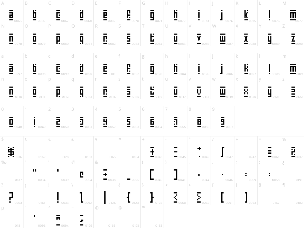 Super Skinny Pixel Bricks Character Map