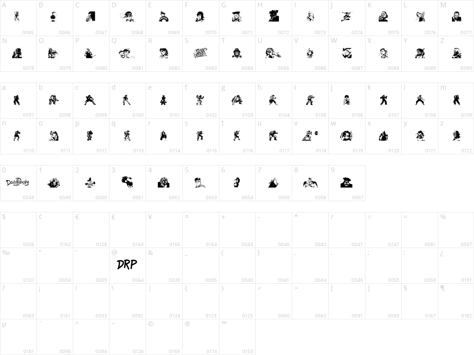 Super Street Fighter Hyper Fonting Character Map