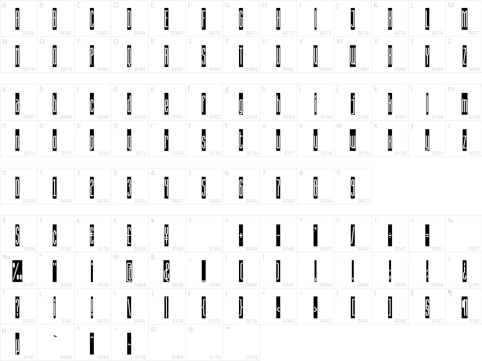 Superstretto Banner Character Map