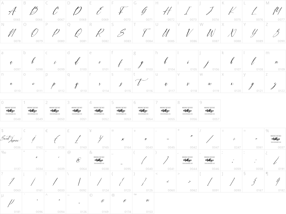 Sweet Jasmine Character Map