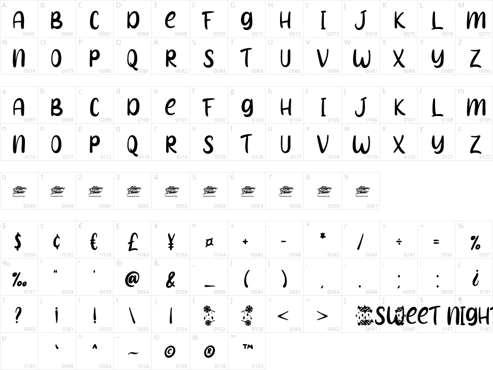 Sweet Night Character Map