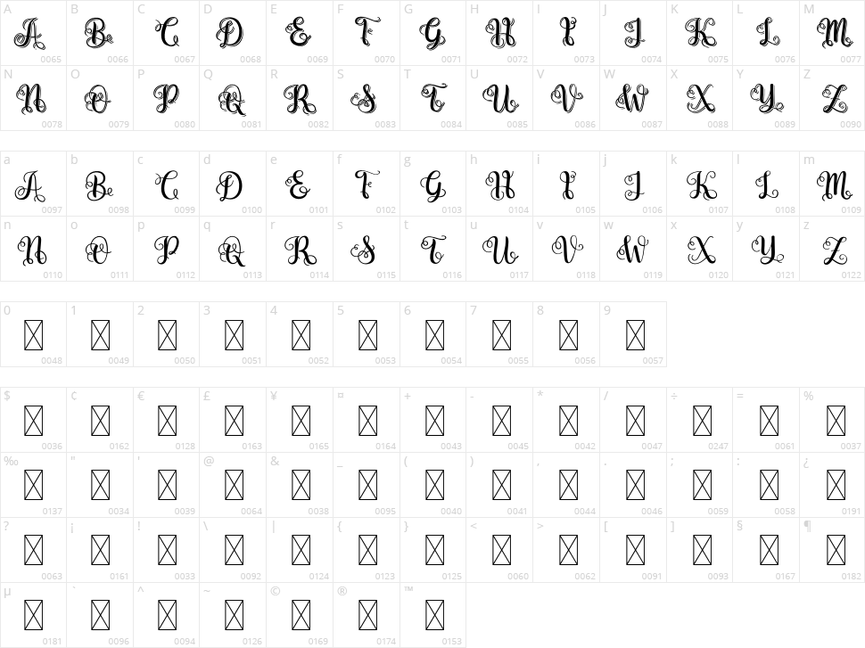 Swirly Letters Character Map