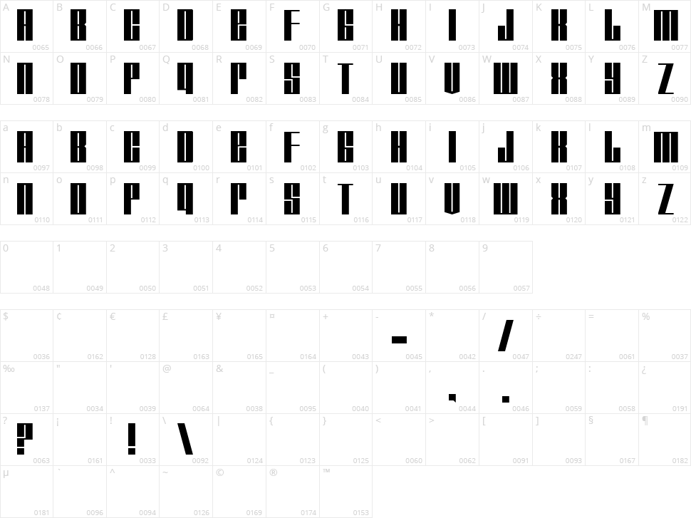 Tagmarker Character Map