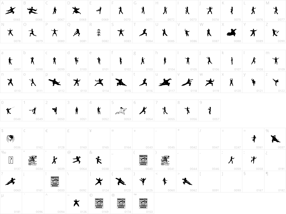 Tai-Chi Silhouette Character Map