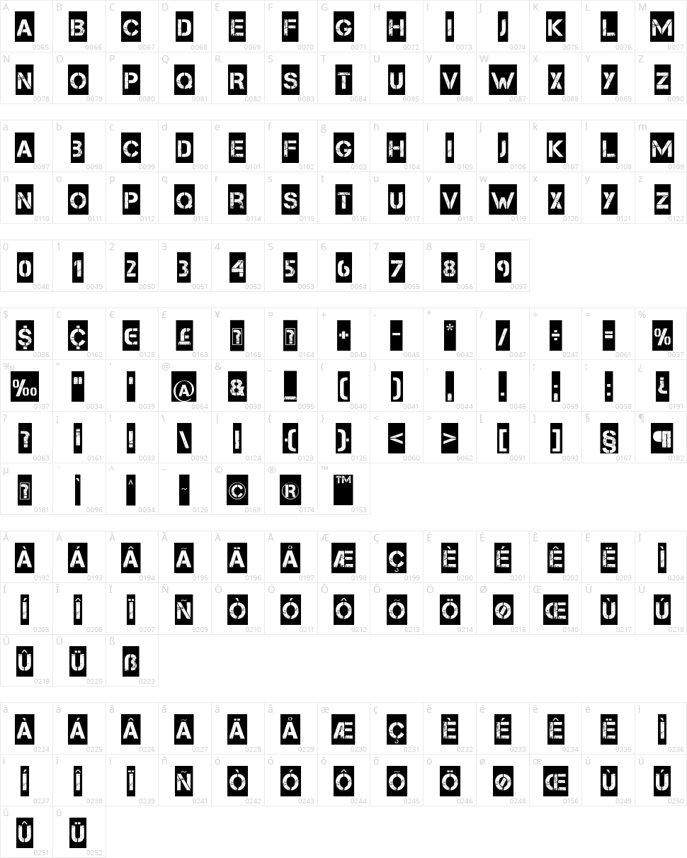Take Cover Character Map