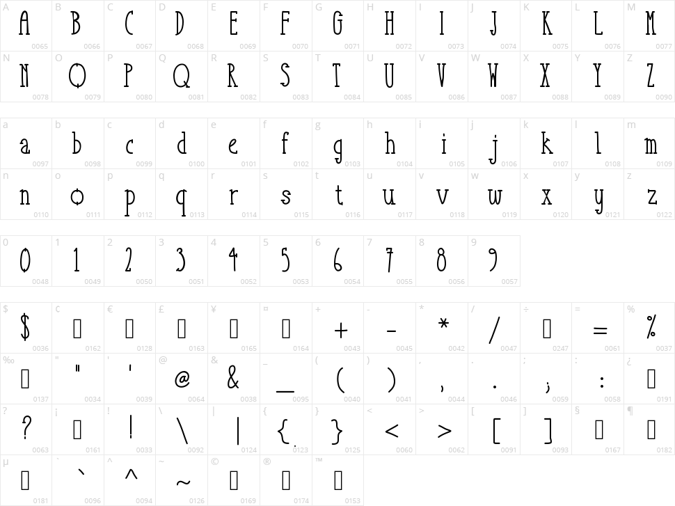 Take It Or Leave It Serif Character Map