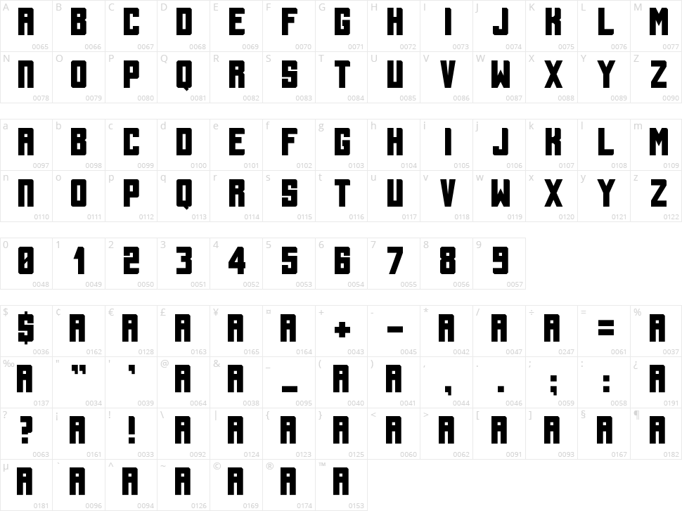 Tall Bolder Character Map