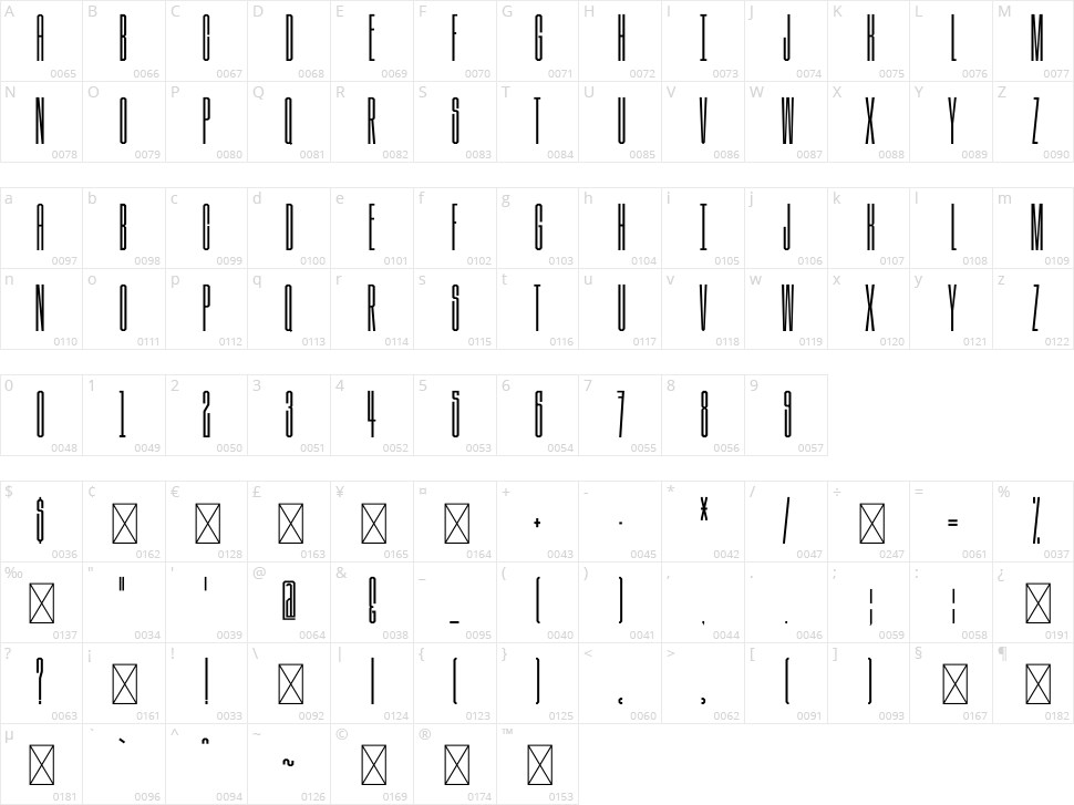 Tallboy Character Map