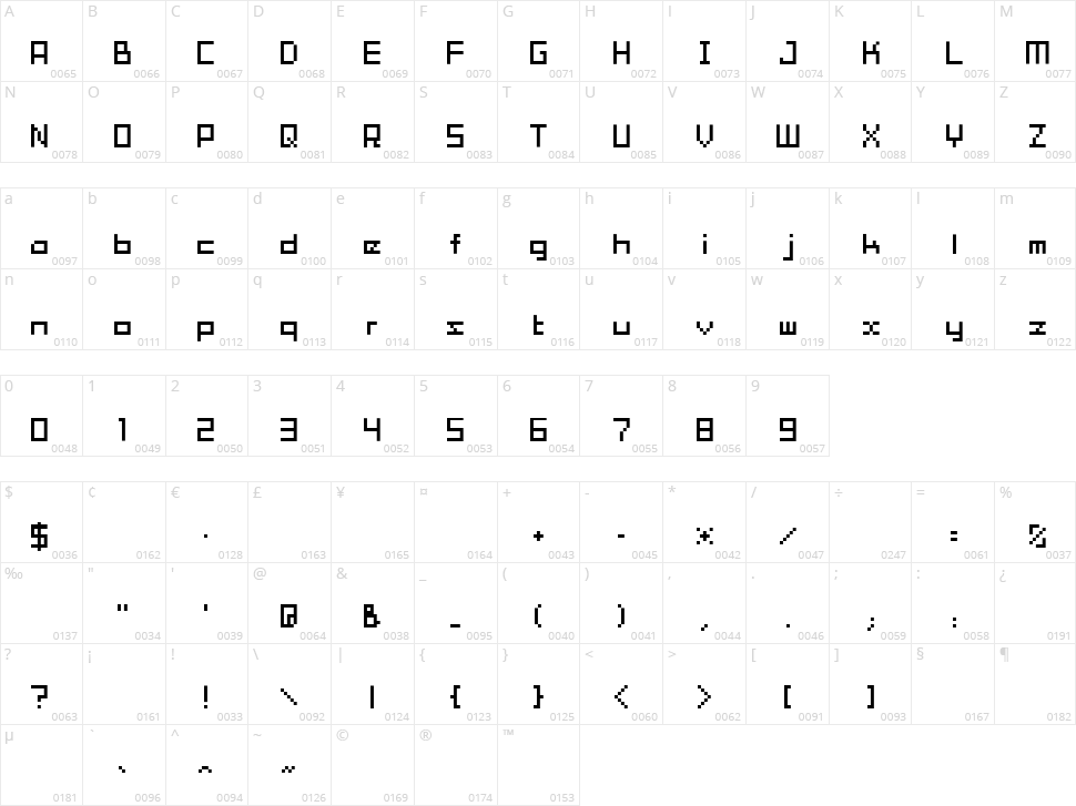 Tama Mini01 Character Map