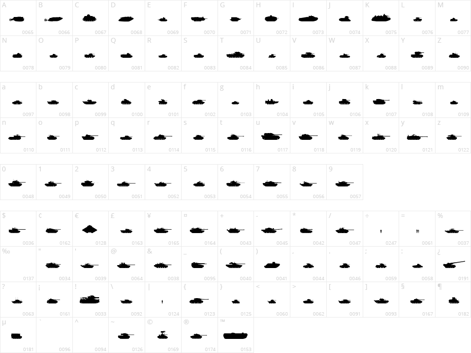 Tanks Character Map