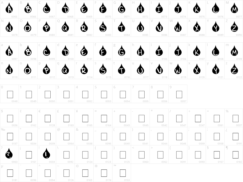 Teardrop Character Map