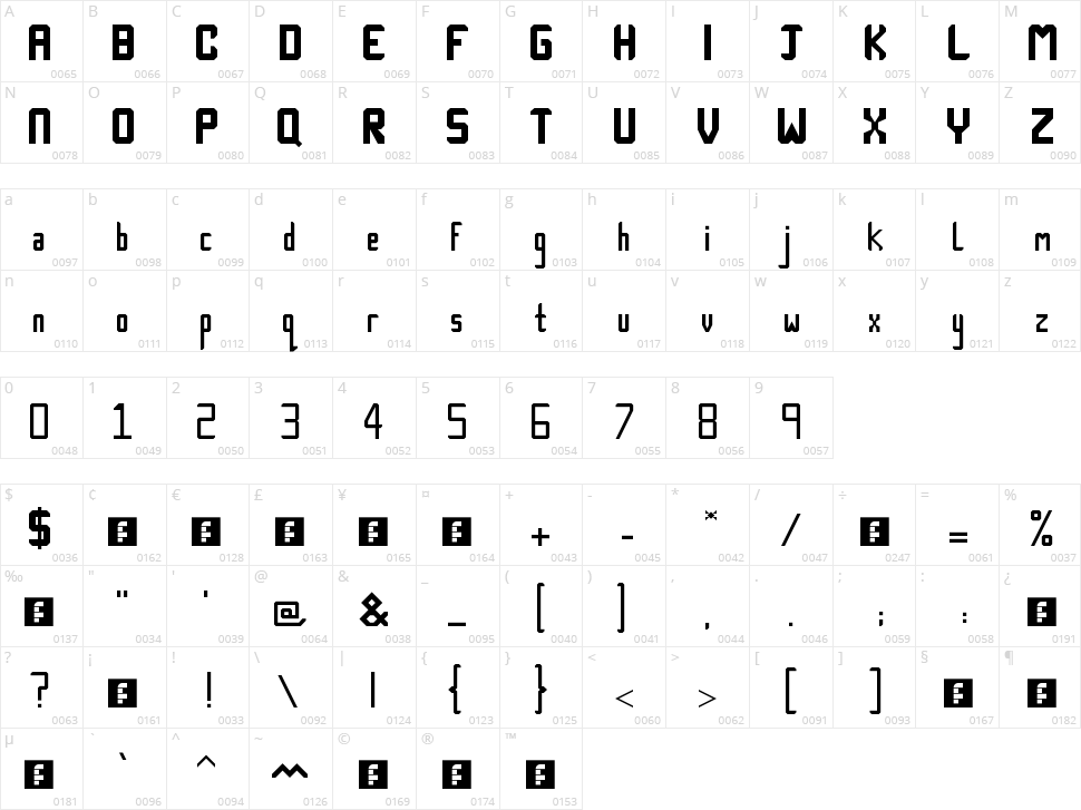 Tech-Nick Character Map