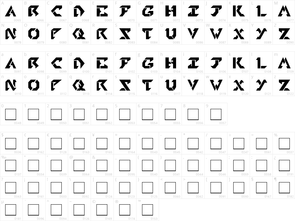 Tekhead PD Character Map