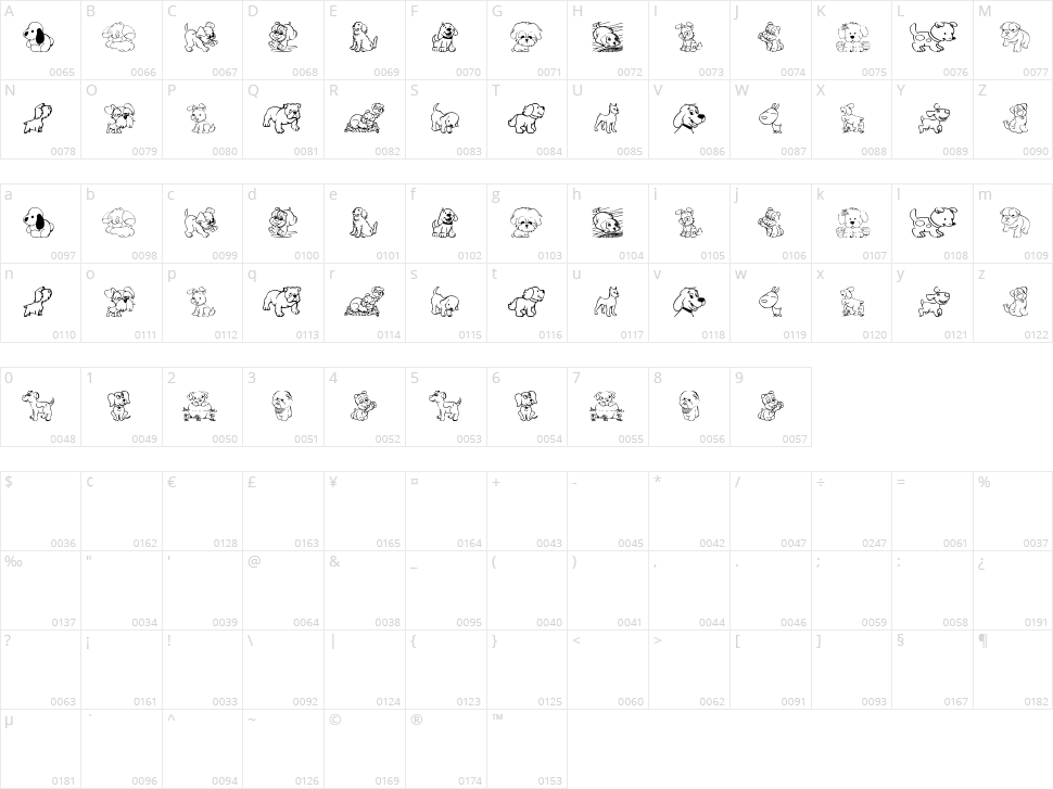 Tender Puppies Character Map