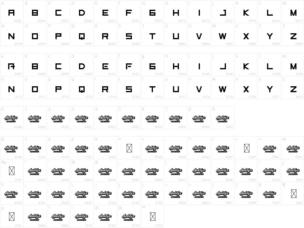 Terabite Character Map