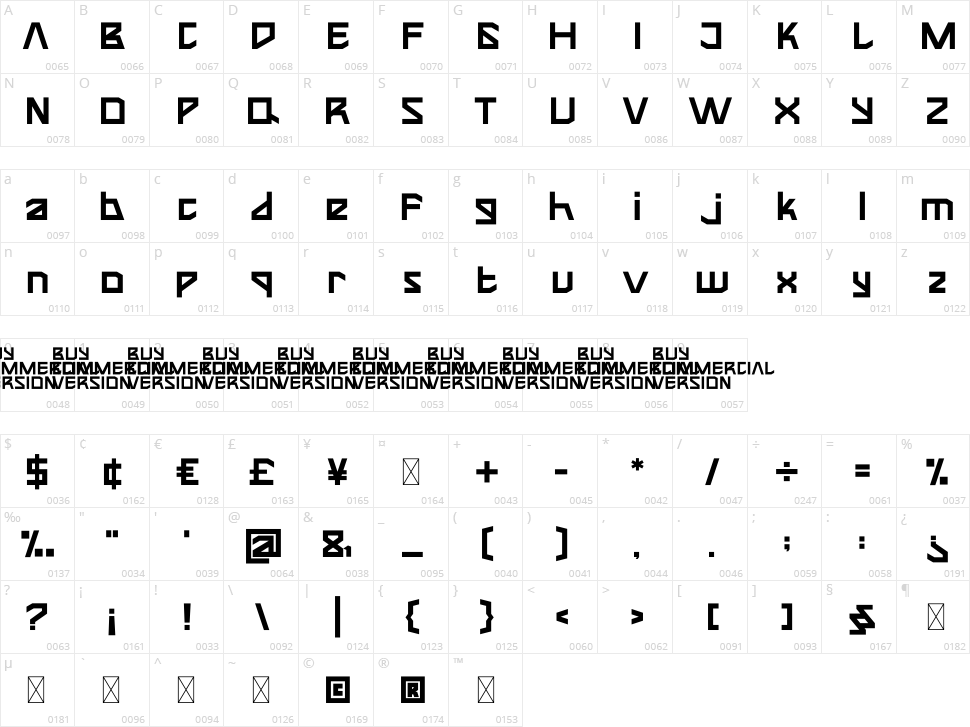 Teroxia Character Map