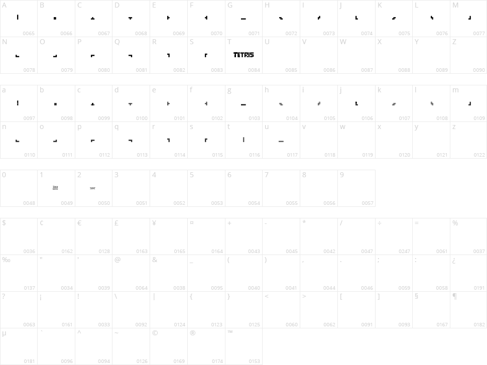 Tetris Blocks Character Map