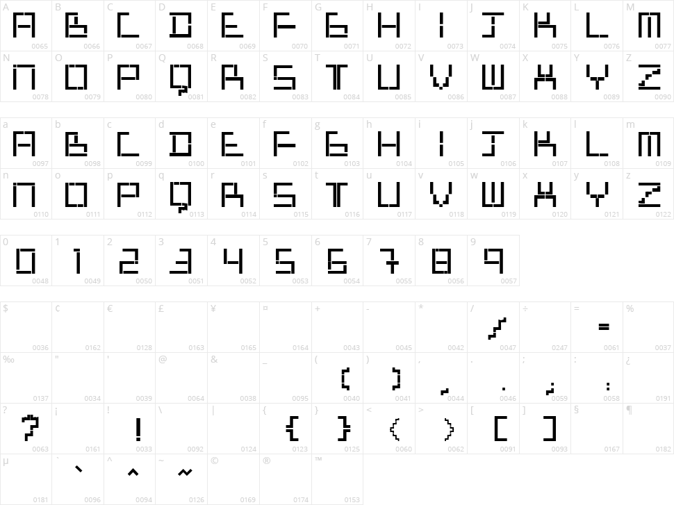 Tetris Mania Type Character Map