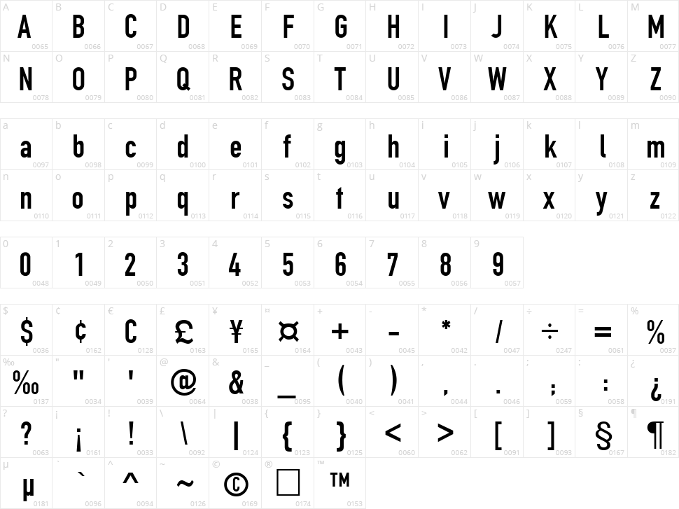 TGL 0-1451 Engschrift Character Map