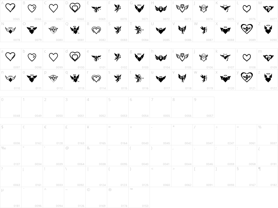The Stupid Cupid ST Character Map