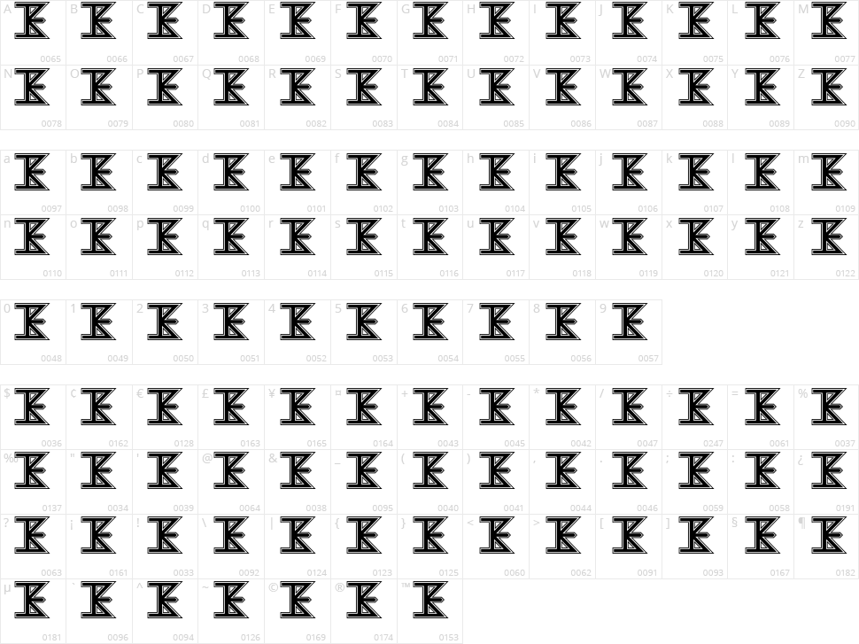 The Kiss Font Character Map