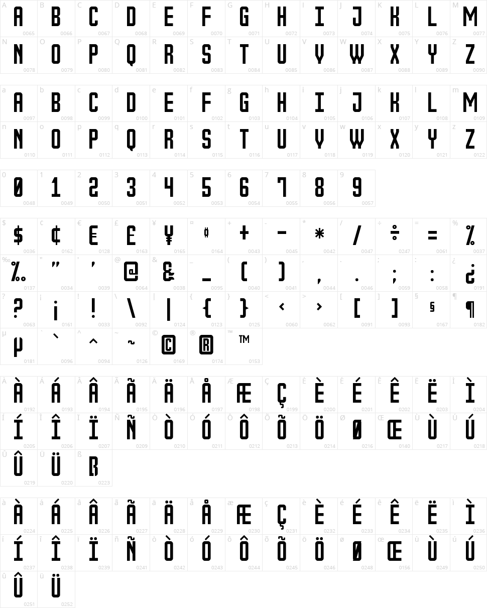 The Outbox St Character Map