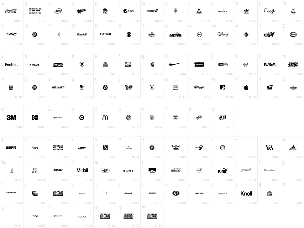 The world's best logos Character Map