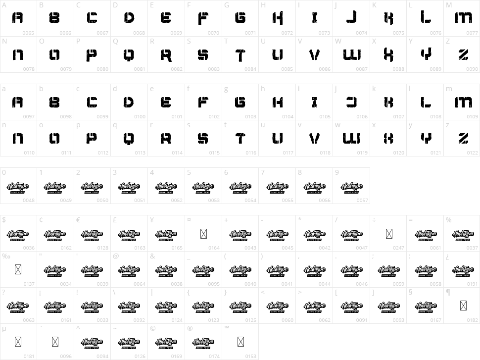 Thermal War Display Character Map