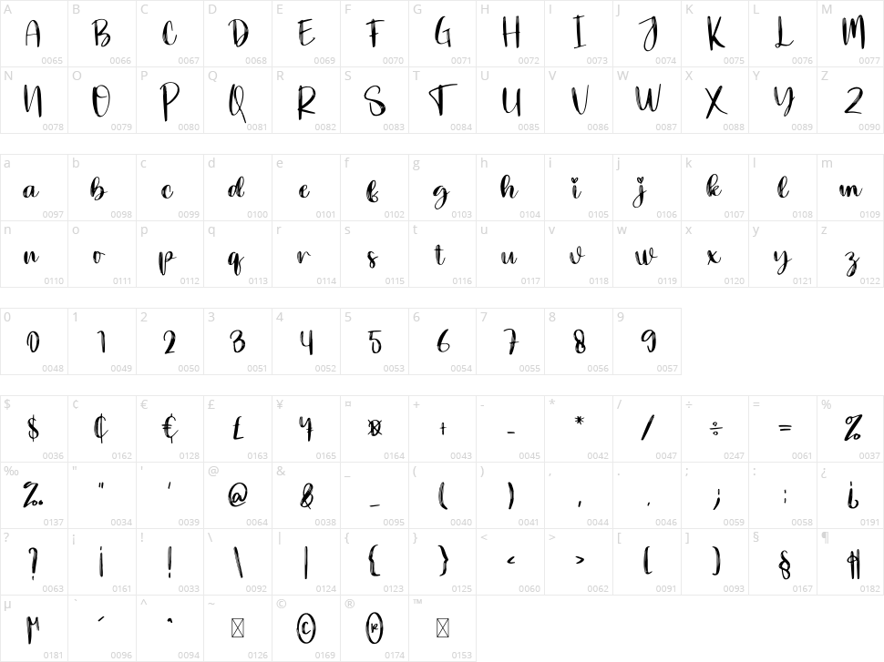 Thick Brush Character Map