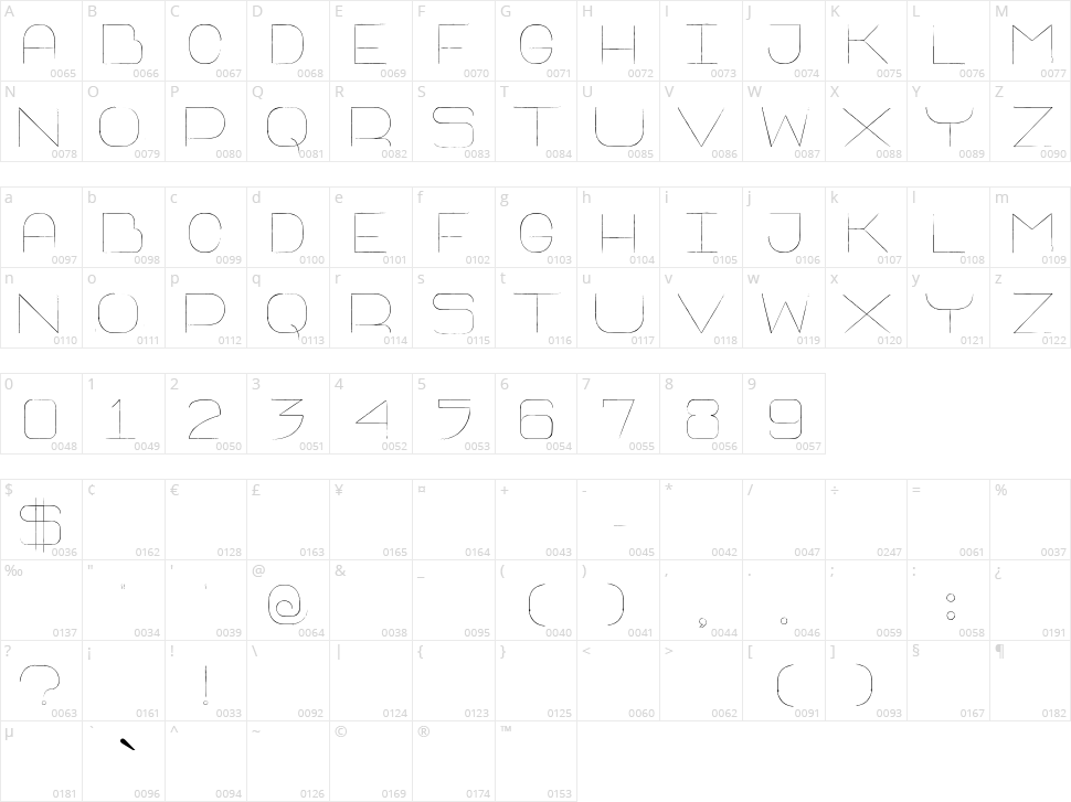 Thin Franq Character Map