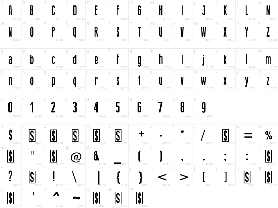 Thing Press Character Map