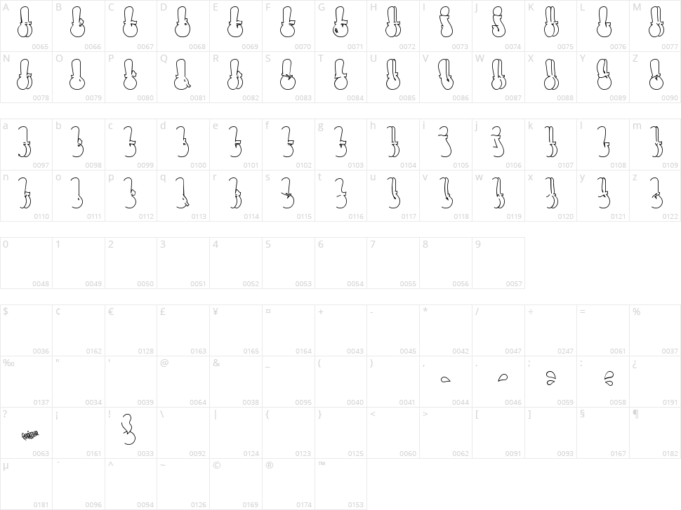 Throw-up Font Character Map