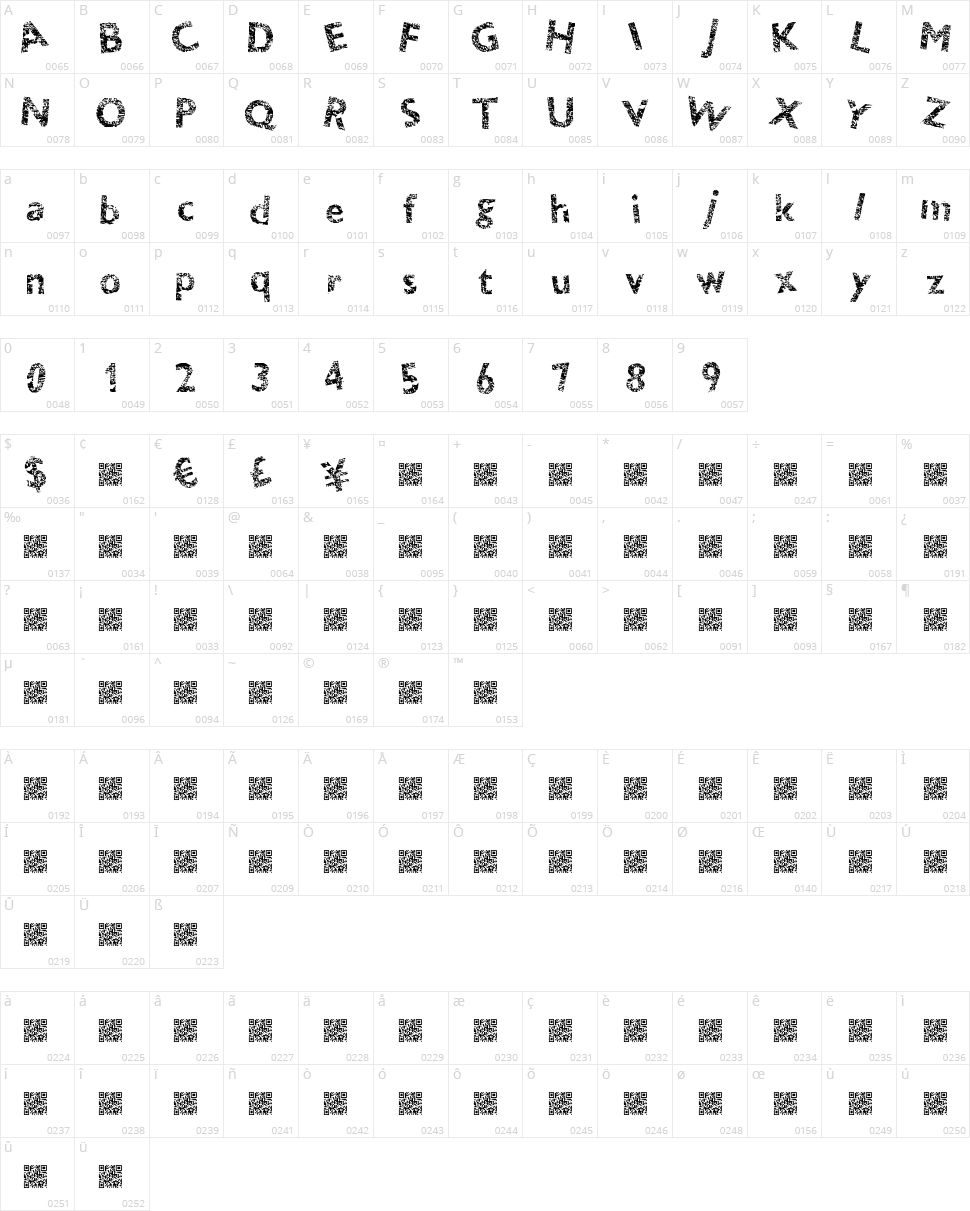 Thunder Crack Character Map