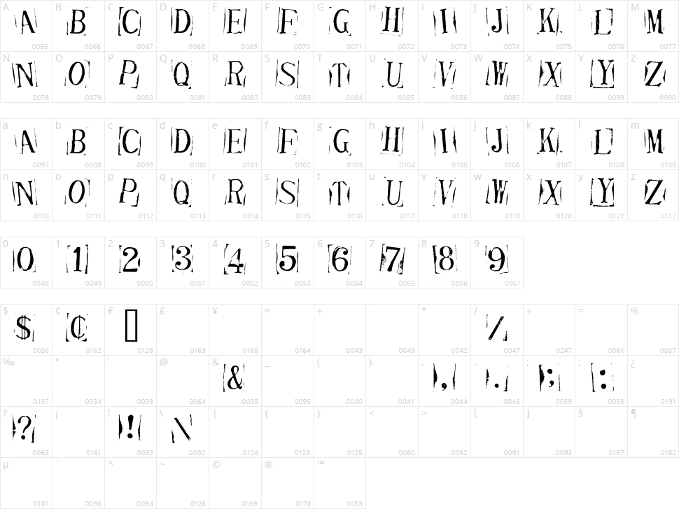 Ticket Capitals Character Map