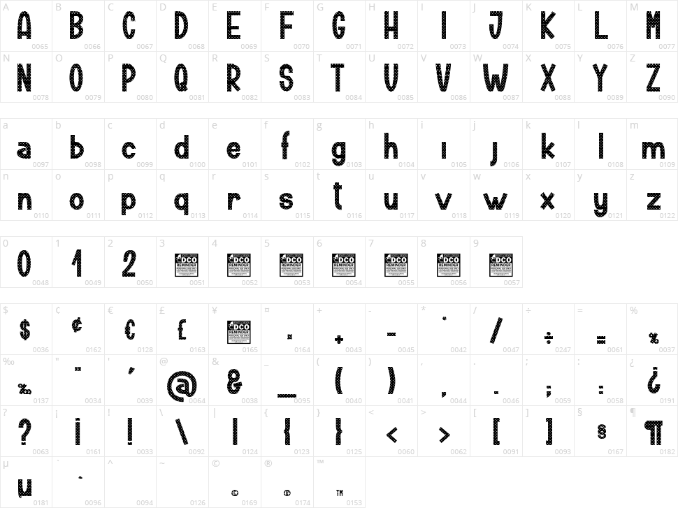 Tickle Gun Character Map
